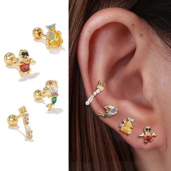 여성용 귀여운 컬러풀 CZ 인어 물 도둑 귀 연골 피어싱 나선 Daith 스터드 귀걸이, Tragus Y2k 케이팝 쥬얼리 E092, 1 개