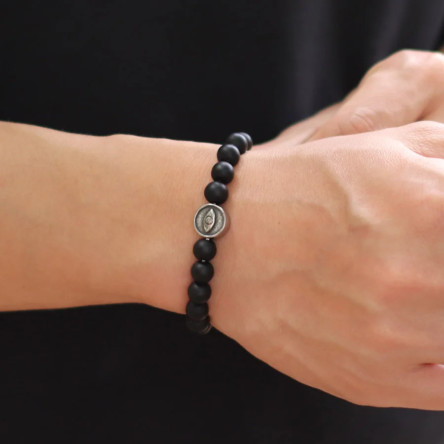 Stainless Steel Evil Eye Bracelet for Men with Natural Stone