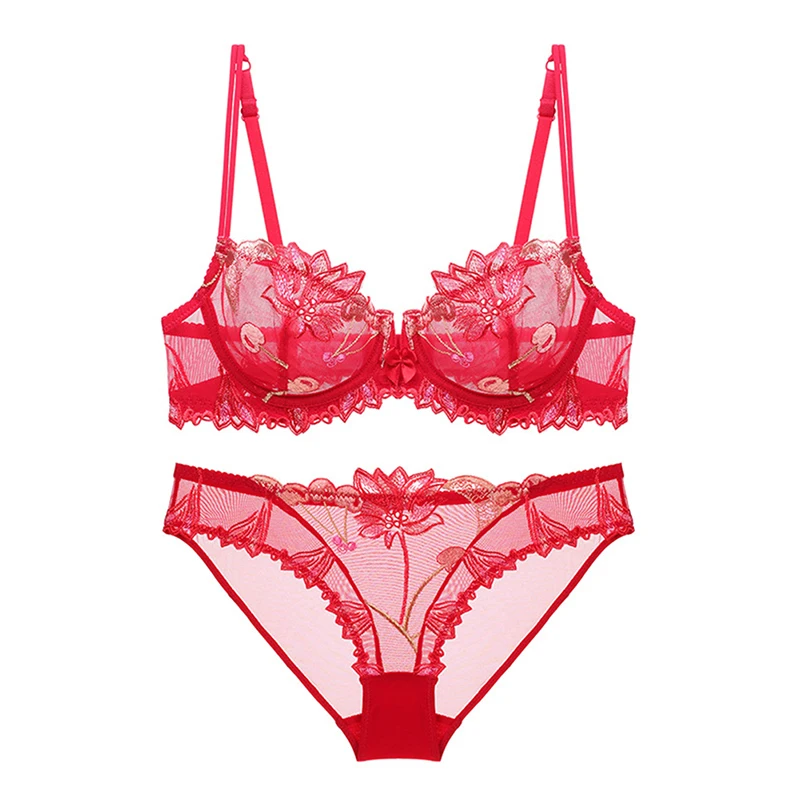 Sexy Lingerie Floral Lace Transparent Breathable Women's Underwear Bra Set for Women cute underwear sets Bra & Brief Sets