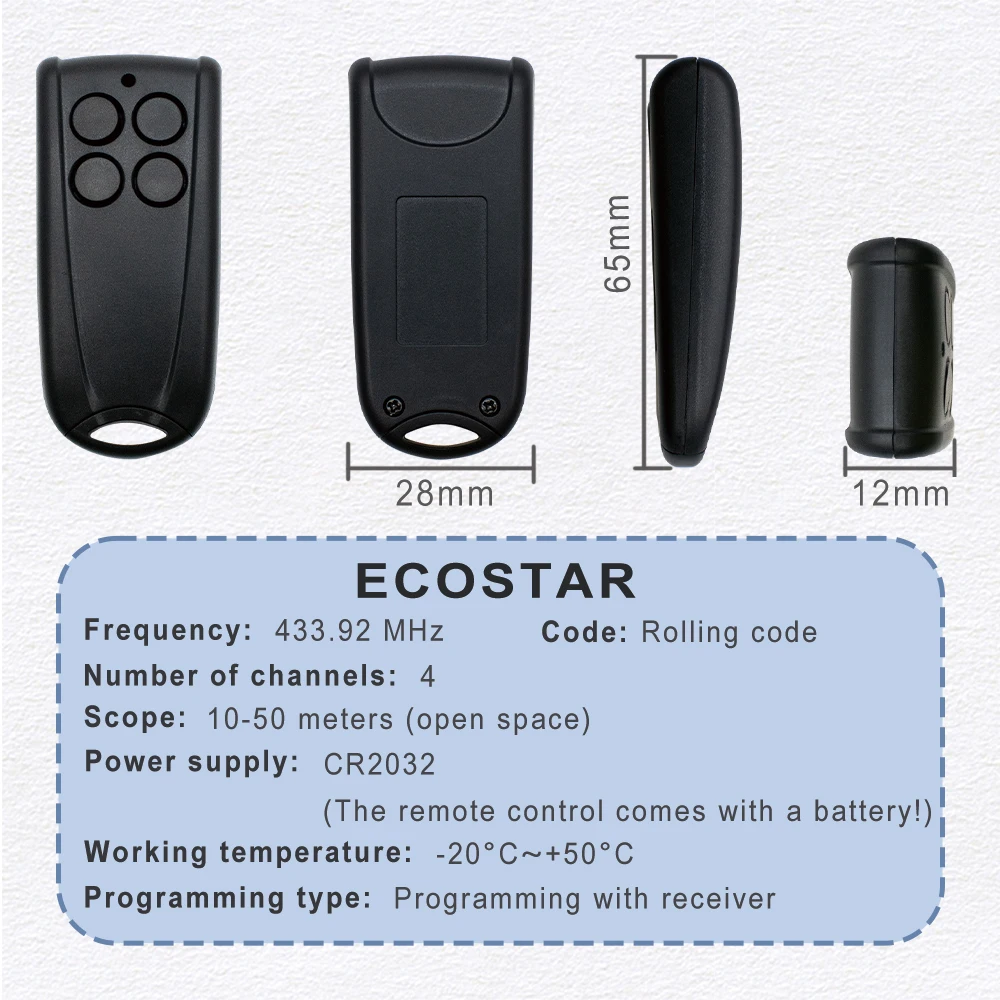 For HORMANN Ecostar RSE2 Garage Door Opener Clone 433.92Mhz Rolling Code  Ecostar RSC2 Remote Control for gate