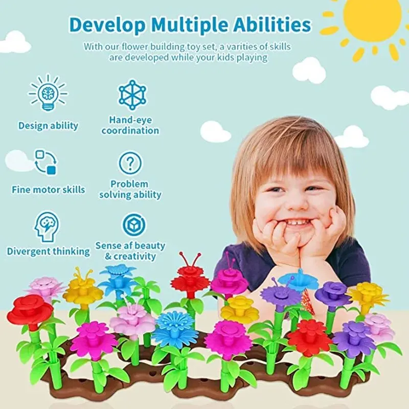 DIY CHILDREN'S Toys Handmade Flower Arrangement Puzzle Blocks Assembly Family Hundred Small Garden,puzzle toys,building blocks toys,educational garden toy
