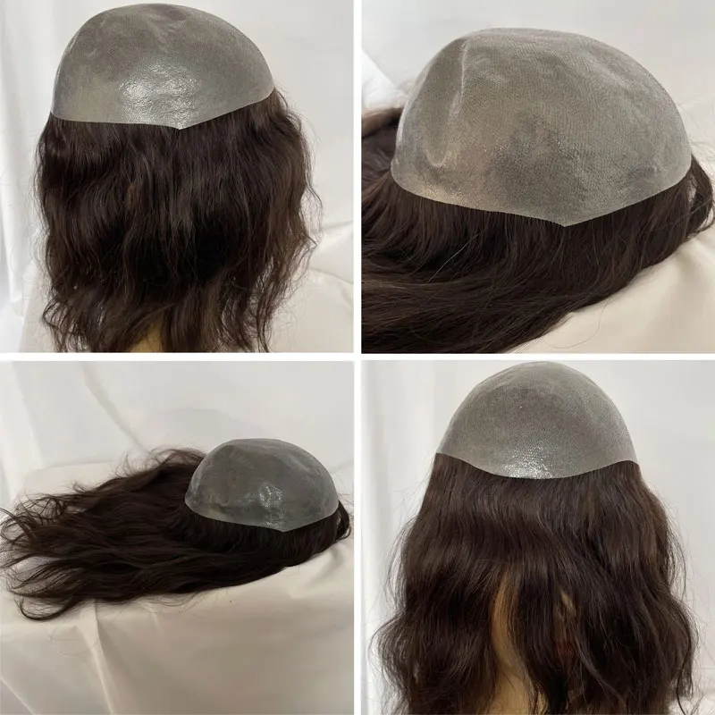 12inch Long Hair Men\'s Toupee Brazilian Human Hair Mens Wigs Thin Skin Base PU Replacement Mens Toupee 10×8 Hair Pieces For Men