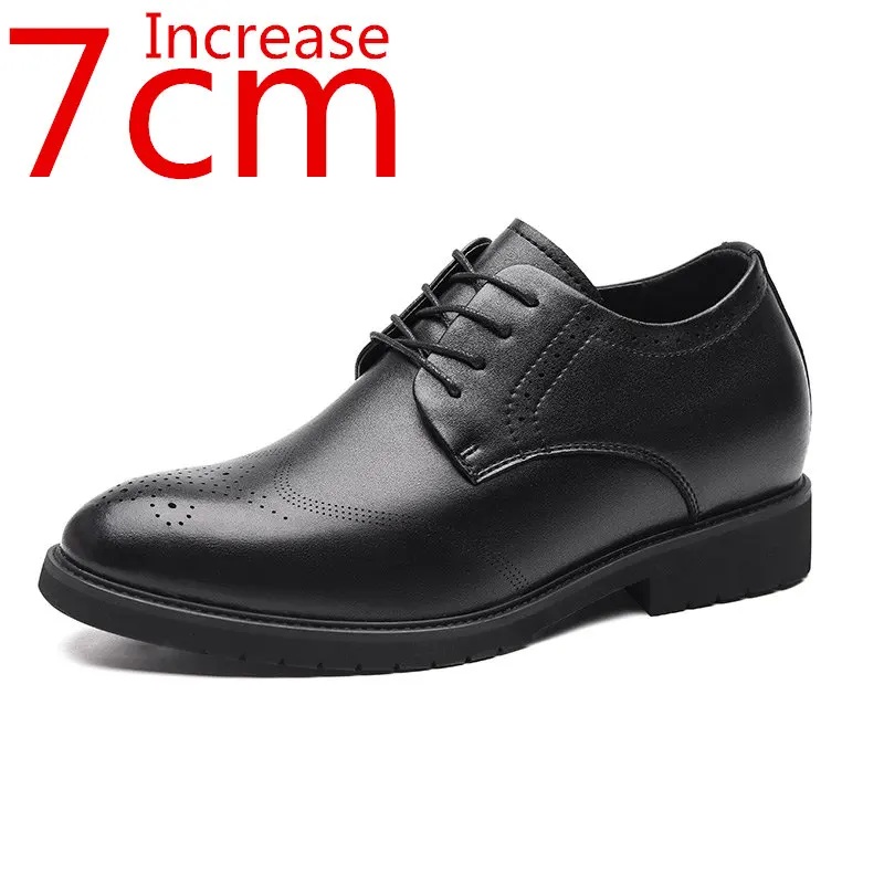 

Black Carved Leather Shoes Elevator Business Trend Men Internal Increase 7cm Commuting Leather Shoes Banquet Wedding Men's Shoes