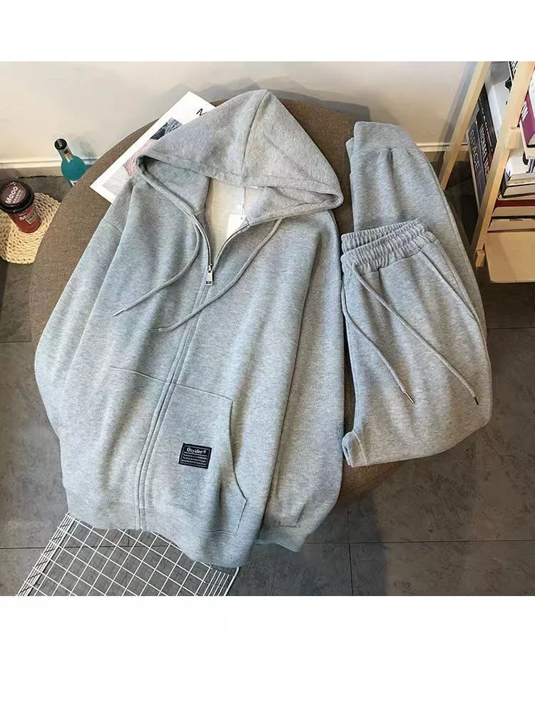 

M-4XL Summer 2 Pcs Set Tracksuit Women Plus Size Oversized Zipper Hooded Jacket Elastici Waist Straight Pants Suit Sports Cloth