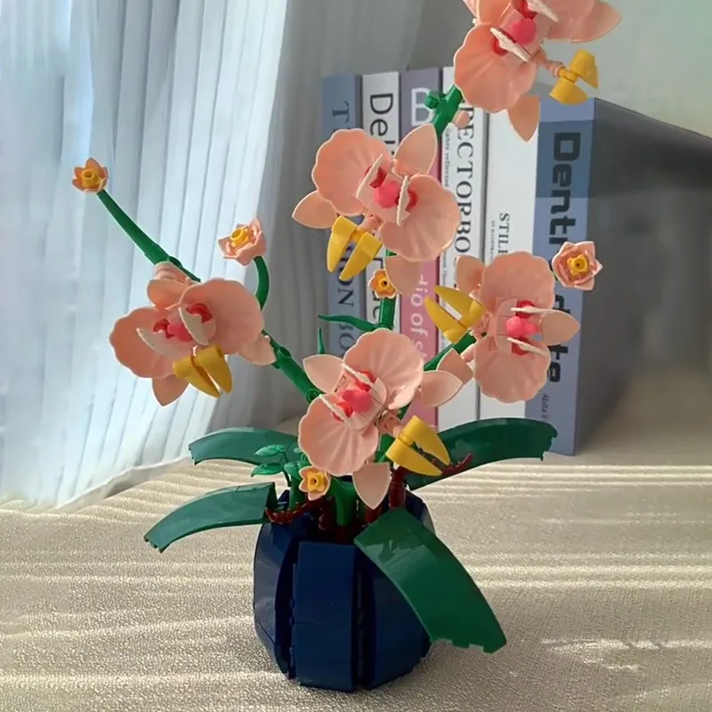 어린이 장난감 난초 나비 난초, 빌딩 블록 마이크로 입자 조립, 여아 생일 선물, 영원한 꽃다발