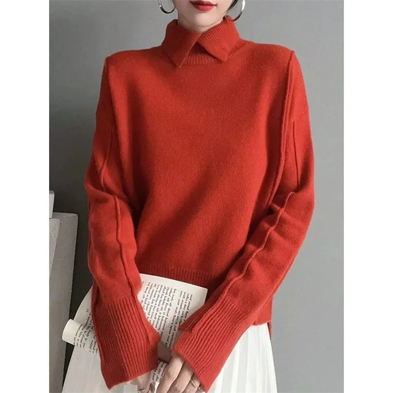 Autumn Long Sleeves Women Sweater European Station Loose Fitting Female Knitwear Solid Color Fashion Ladies Pullover Knitting 4