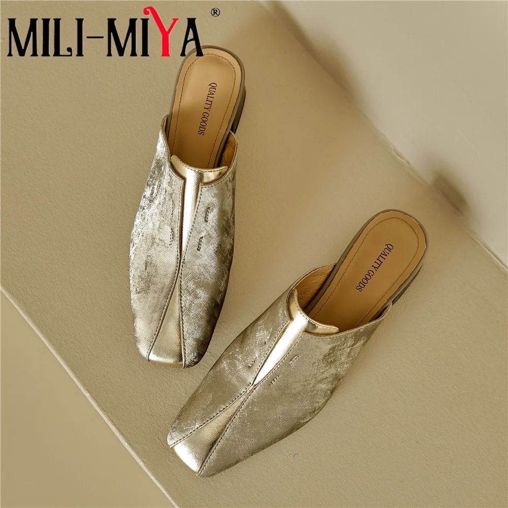 

MILI-MIYA Fashion Mixed Color Splicing Women Cow Leather Pumps Thick Heels Slip On Square Toe Big Size 34-40 Handmade For Ladies