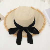 Tassel Female lace bow bowknot straw hat Summer Women ladies casual floppy Sun hat Ribbon Sunscreen cap for beach 5