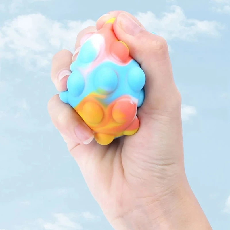 Anti Stress Toy Rainbow Ball Push Bubble Antistress Cube Decompression Toys Squeeze 3D Elastic Ball Stress Relief Sensory Toy For Kids Gift