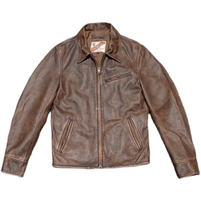 Soft Cowhide Leather Bengali Tea Core Dyeing Faded Calfskin Genuine Leather Jaet Heavy Waed Faded 930 Enfield Sle Men'...