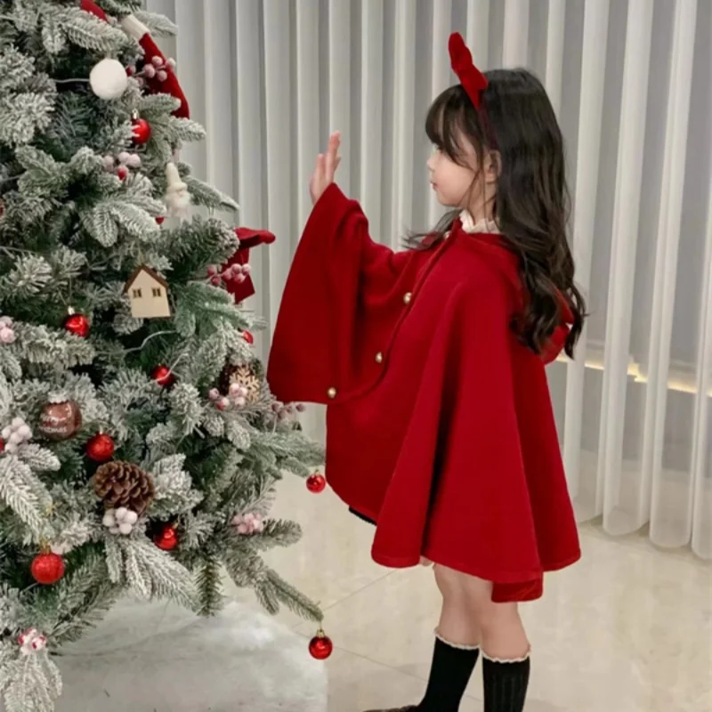 Girls Winter Cotton Cloak Coat Jacket Windbreak Warm Plus Thicken Furs Christmas Clothing