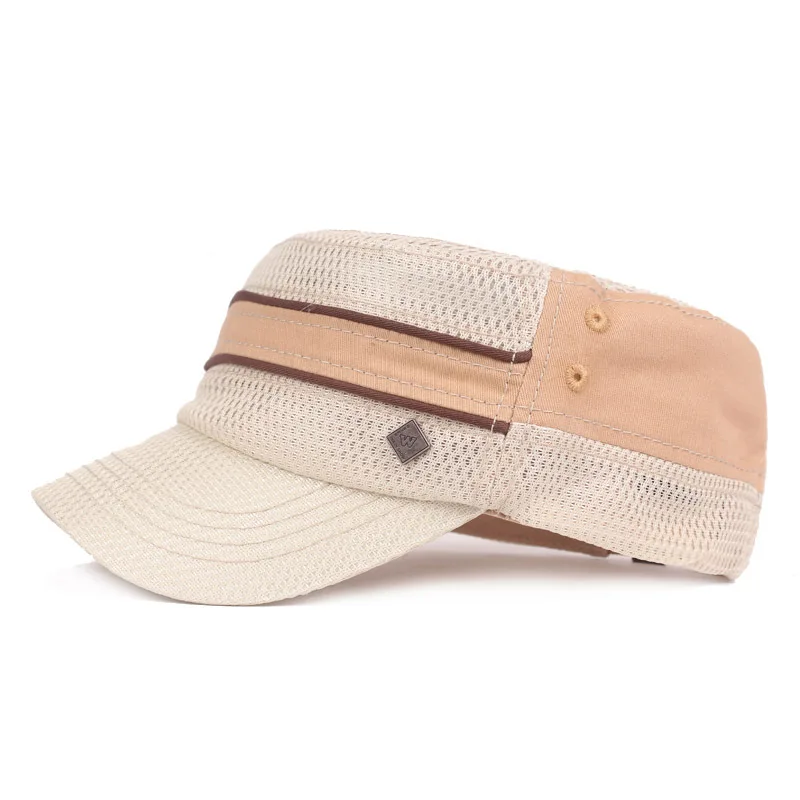 Cotton Flat Top Cap Men's Military Hat Spring Summer Women Mesh Cap Breathable Sun Hat Mountaineering Travel Gorras Adjustable