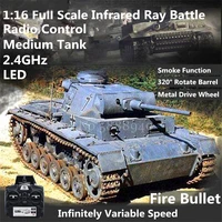 1:16 Metal Launch Bullet Battle Wireless Control Tank 320° Rotate Turret Sound Effect Lighting Barrel Up&Down Simulation RC Tank 1