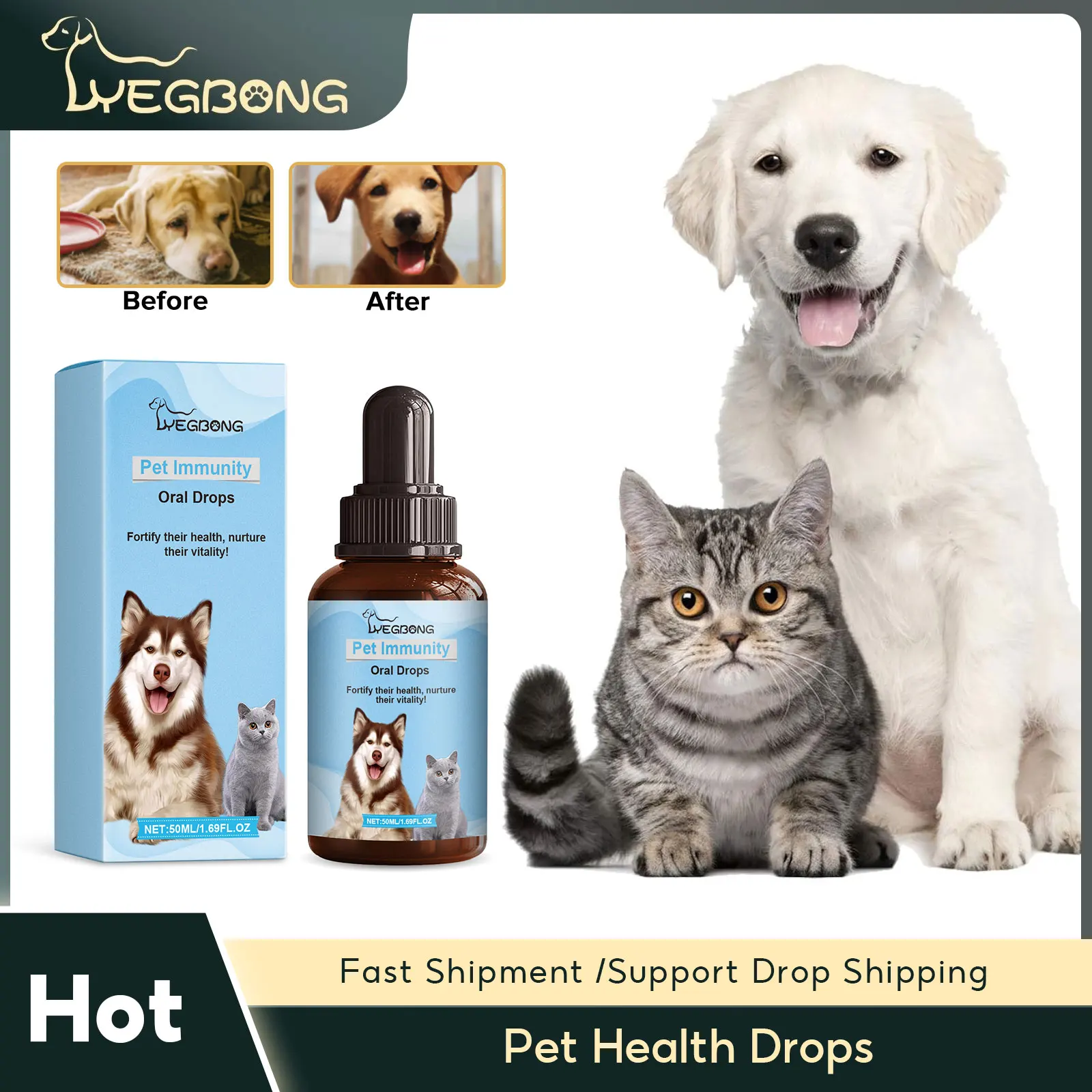 

Yegbong Pet Health Drops Cats Dogs Balanced Nutrition Enhance Puppy Kitten Disease Immunity Multi Vitamin Pet Health Supplements