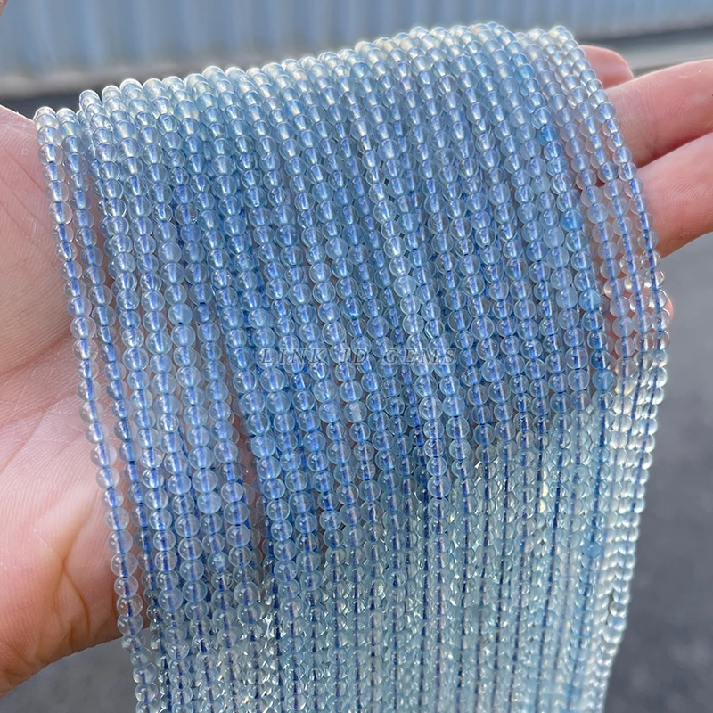 7A 3mm Naturstein Aquamarin Perle Runde lose Spacer kleine Edelstein Perle für Schmuckherstellung DIY Halskette Armband Zubehör – Detail 4