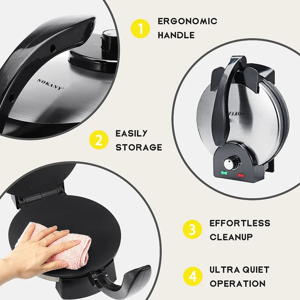 Electric Crepe Maker abput 12 Inch,Portable Household pancake machine,Nonstick Coating,For Pancakes, Blintz, Chapati, Pizza 5