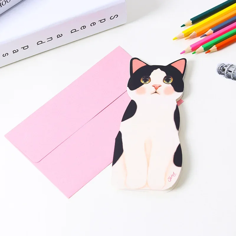 Renkli zarflı 5 Sevimli Kedi Kutlama Kartları Seti, Doğum Günü Kartları, Noel ve Tüm Özel Günler için