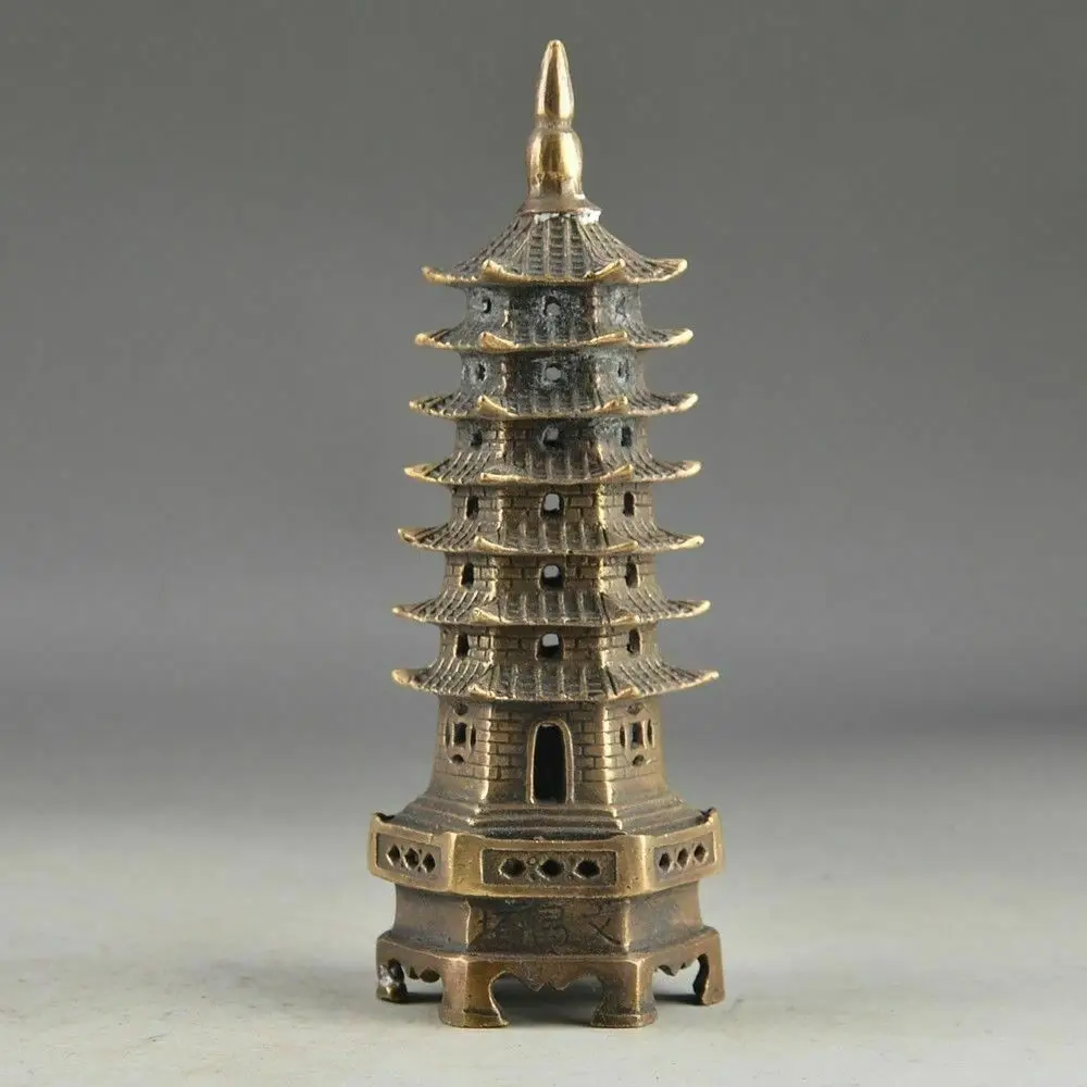 

China Brass Vintage Handwork Hammered 7 Storey Exorcist Collectable Tower