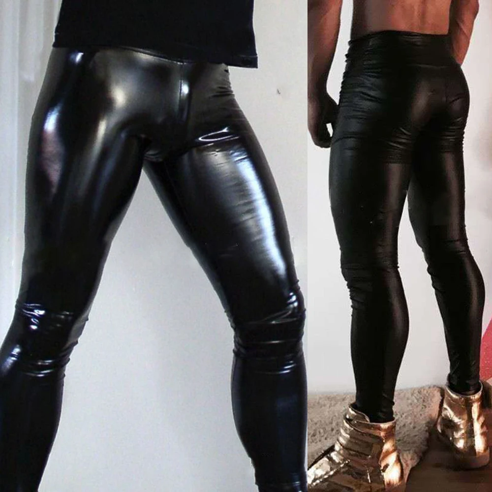 Description Picture 2 of itemFashion Men's Wet Look PU Leather Legging Skinny Pouch Pants Party Performance Clubwear Tight Pants Trousers Clothing