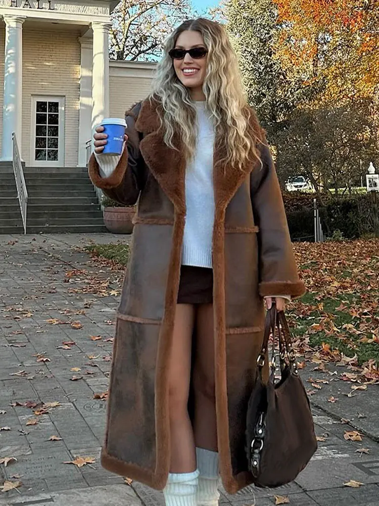 

Winter Long Overcoats Women Oversized Loose Style Lapel Soft Faux Fur Pockets Coat Female Plus Size Outerwear Plush Jackets