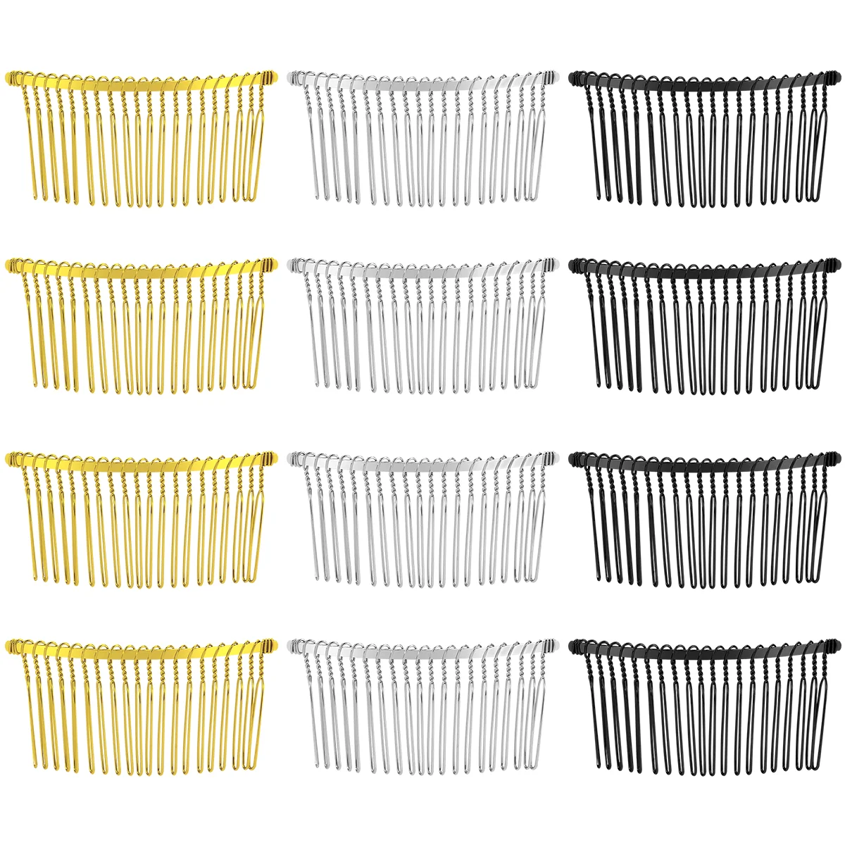 

Frcolor 12PCS 20 Teeth Hair Clip Combs Fancy DIY Metal Wire Hair Side Combs (Golden, White Gold, Black)