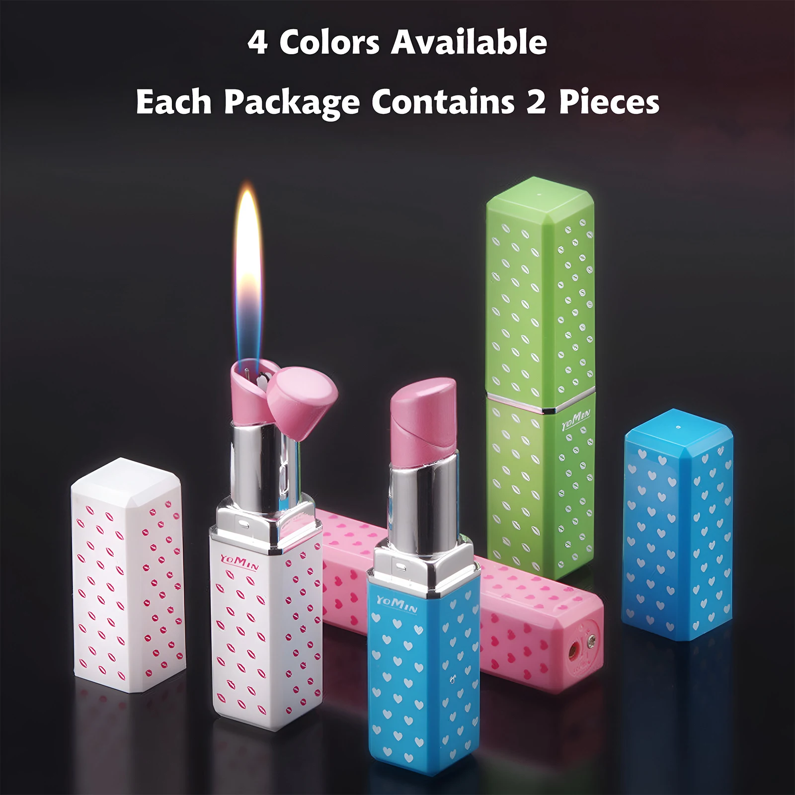 Butane Gas Lighter Cigarette Lighter 2 Pack Cute Lipstick Soft Flame Refillable Girls Women
