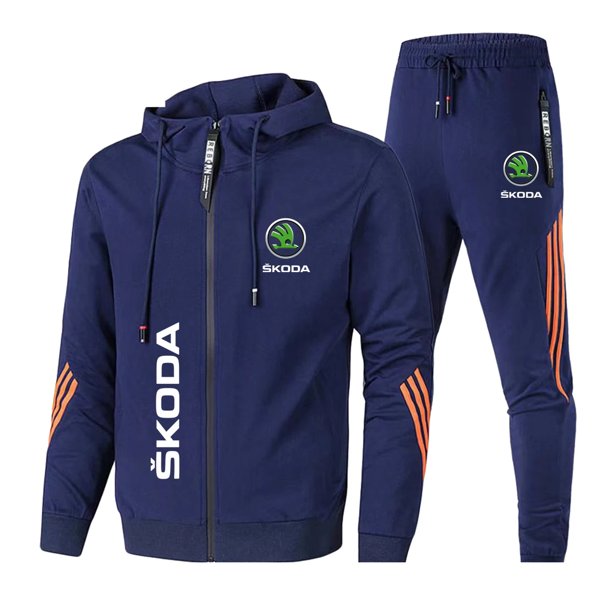 Fashion Tracksuit Men Spring Car Zipper Cardigan Jacket + Sweatpants Stripe Running Fitness Basketball Jogging 2 Piece Set