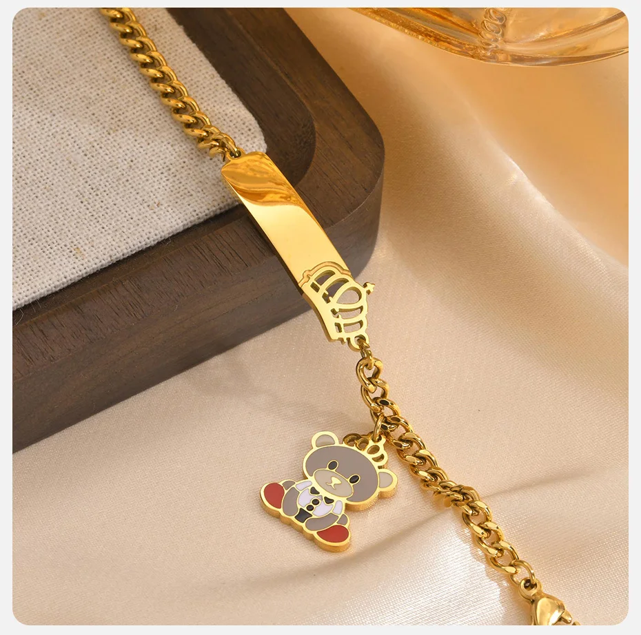Vnox Namensarmbänder mit kostenloser Gravur für Babys, Neugeborene, Krone, niedliche Bären-Charm-Armbänder, verstellbares individuelles Geschenk aus Edelstahl – Detail 9