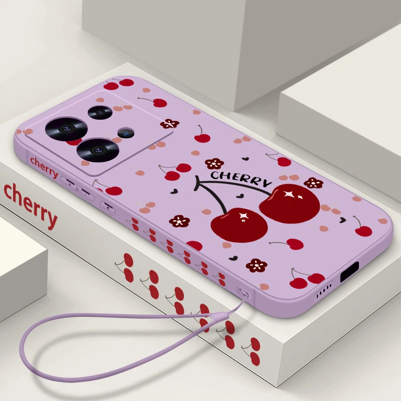 Cherry Fruit Shockproof Silicone Lanyard Phone Case Cover