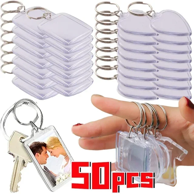 5/50pcs Transparent Rectangle Blank Clear Acrylic Insert Photo Picture Frame Keyring Keychain DIY Split Ring Key Chain 2035 2