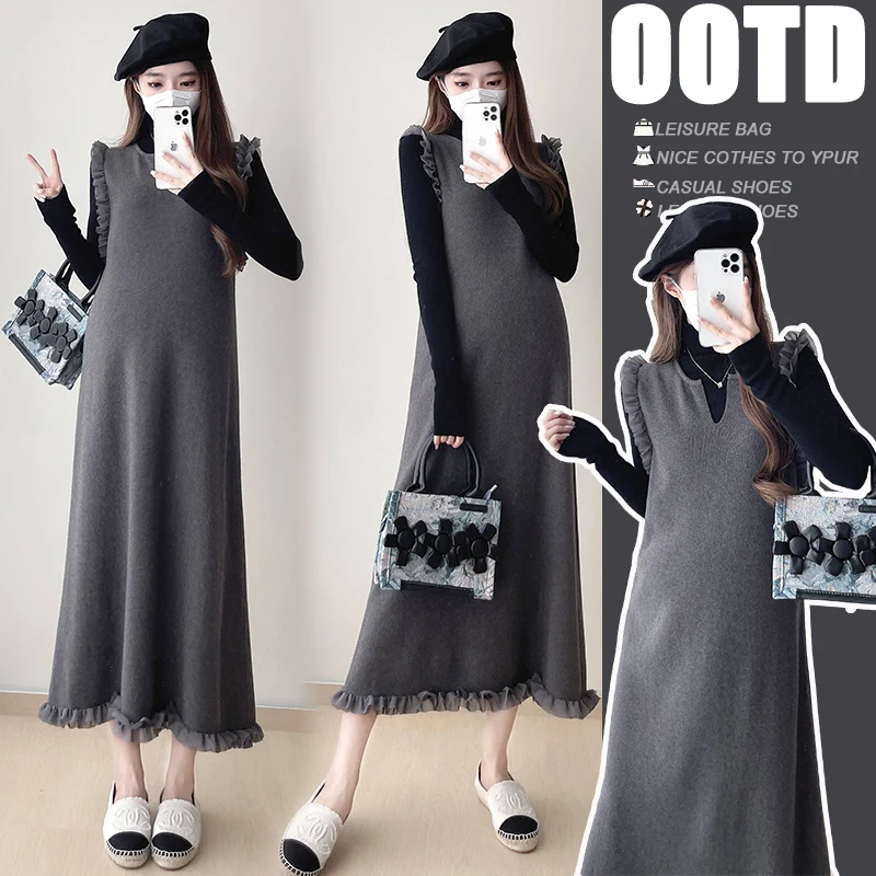 T72156# Dress Maternity Dress Women Elegant Knitted Pregnant Woman Clothes