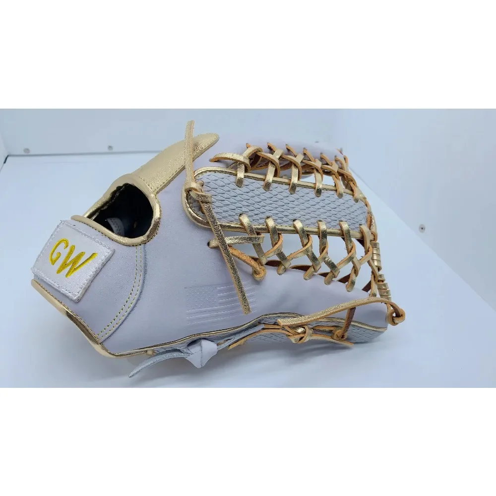 12-inch White and Gold Baseball Gloves Batting Gloves
