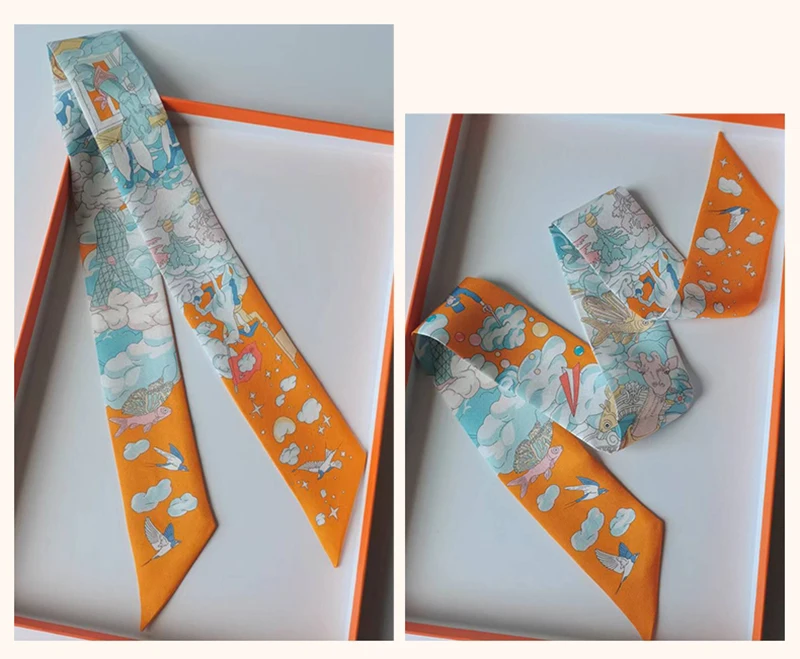 Frauen Seidenband Schal Handtasche Griff Wickeltasche Frauen Mädchen Kopf Haar Handgelenk Band Schal Haarband Vielseitiges Zubehör – Detail 24