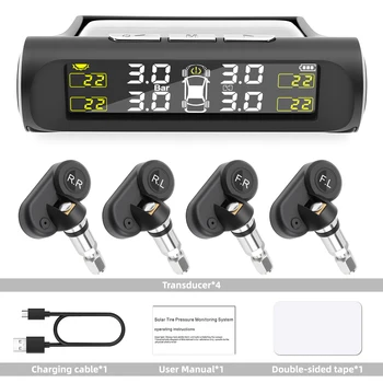 Sistema di monitoraggio dell'allarme della pressione dei pneumatici per auto TPMS solare intelligente Sistema di allarme di sicurezza di guida con 4 sensori interni