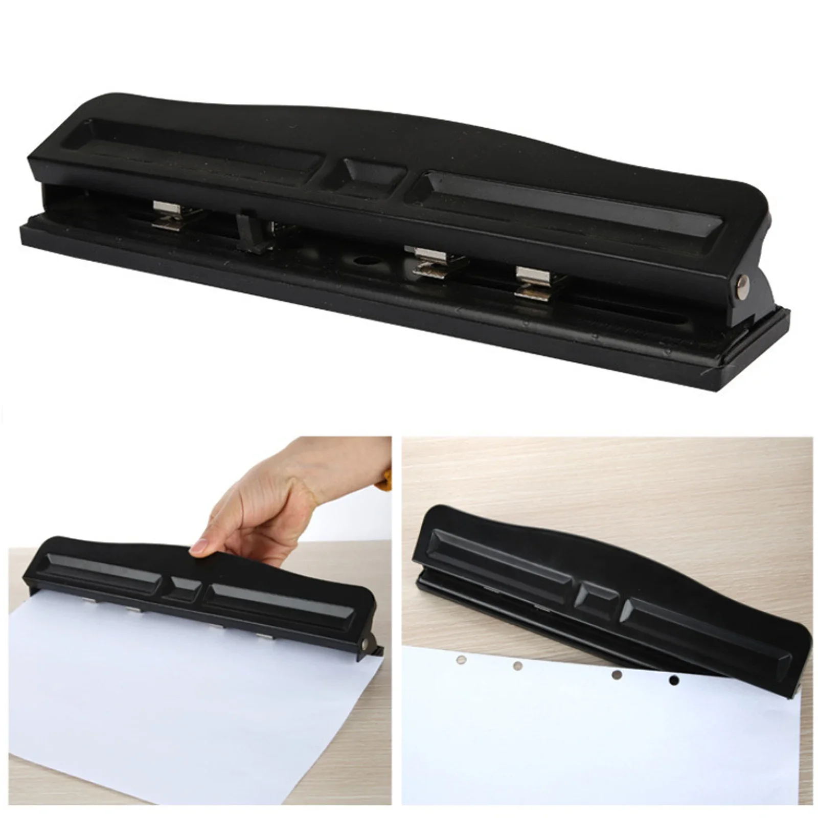 

Manual Lock Desktop Capacity Hole Paper Office 4-hole 12-sheet With Punch Metal Adjustable School for Safety Puncher Home