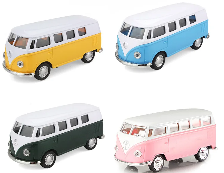 1/32 Scale Car Volkswagen T1 Bus Metal Diecast Vehicles Hige Simulation Door Open Pull Back Classical Exquisite Toy Kid Boy Gift