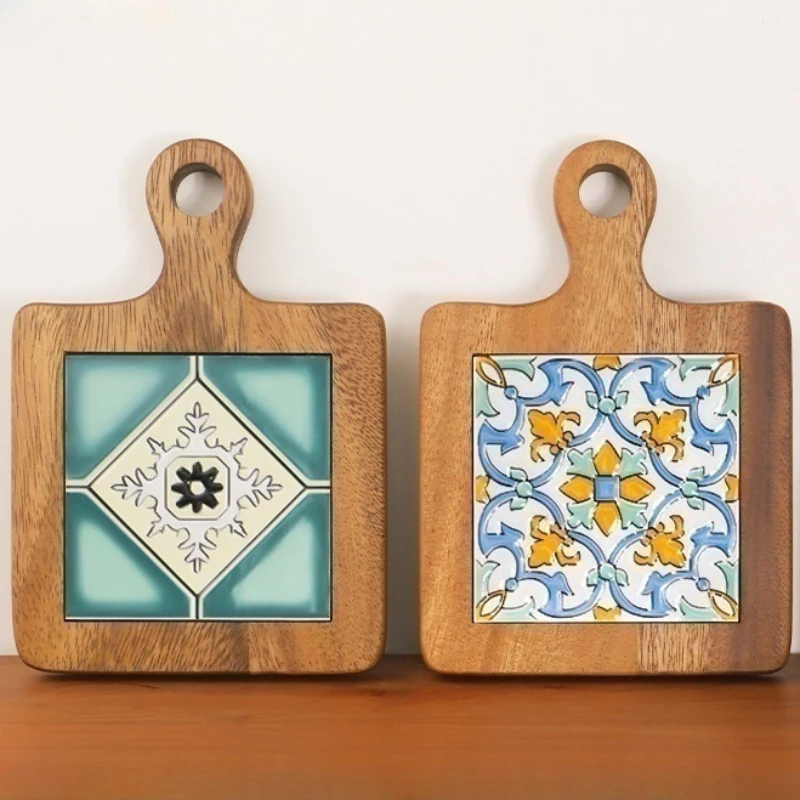 

Коврик для кастрюль из дерева акации с изображением цветов и кирпичей, деревянный коврик для защиты от ожогов, обеденный стол из массива дерева, теплоизоляционный коврик, коврик для обеденного стола