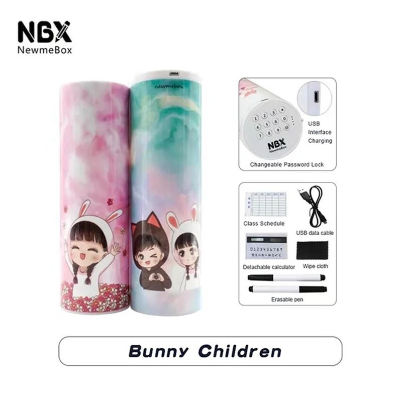 

NBX pencil case password Double door school supplies for girls pink Large capacity pen box cute Cosmetics boxes Storage bag