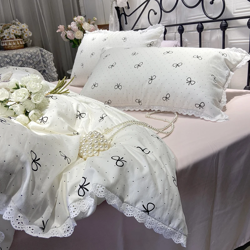 2025 New Knitted Cotton Bedding Set 1.2m 1.5m 1.8m Size Bed For Girls Women Room Decoration Bed Sheets With Pillowcases