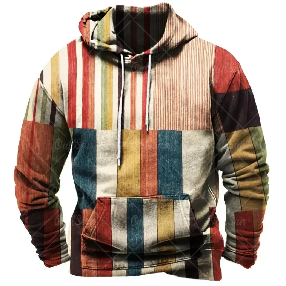 thumbnail image 1 of Sudadera con capucha de otoño para hombre, con estampado 3D a cuadros, a rayas, estilo retro, sudadera de moda urbana, sudadera popular de gran tamaño, ropa para hombre, 1 of 5
