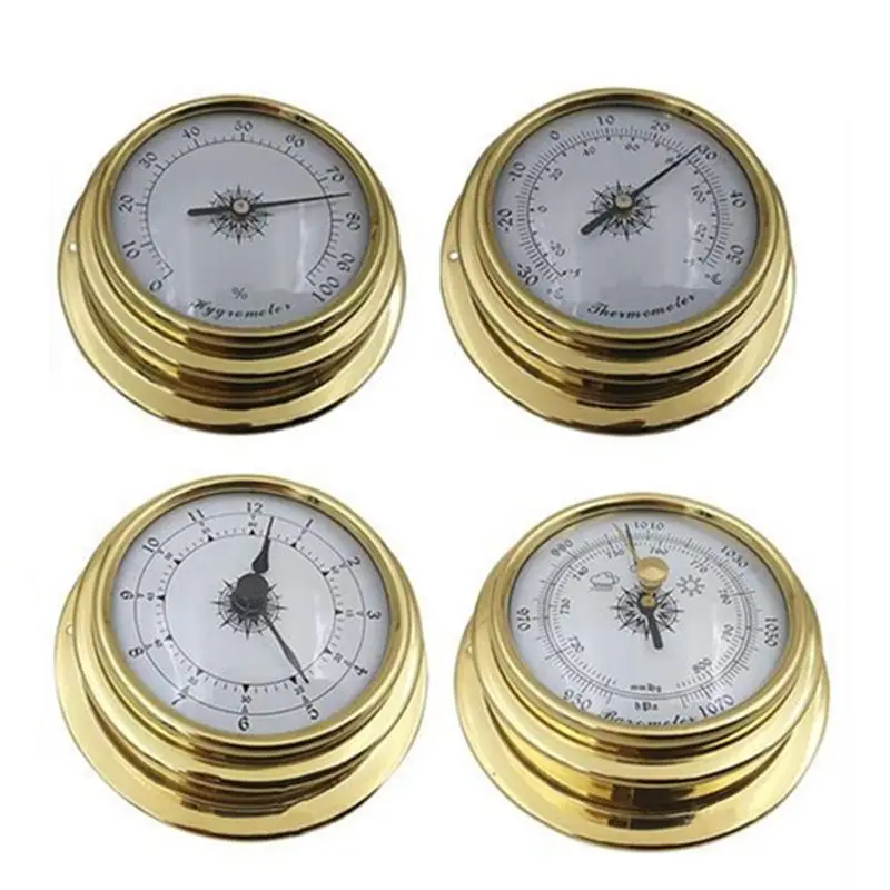 

N0HB 4 Pieces Thermometer Hygrometer Barometer Watch Clock for Shell Marine Perspective Round Dial Durable