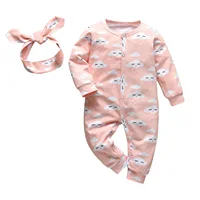 Spring Autumn New Toddler Baby Girl Snap Romper Clothes Cotton infants Girl Long Sleeve Jumpsuit with Headband Newborn Clothing 1