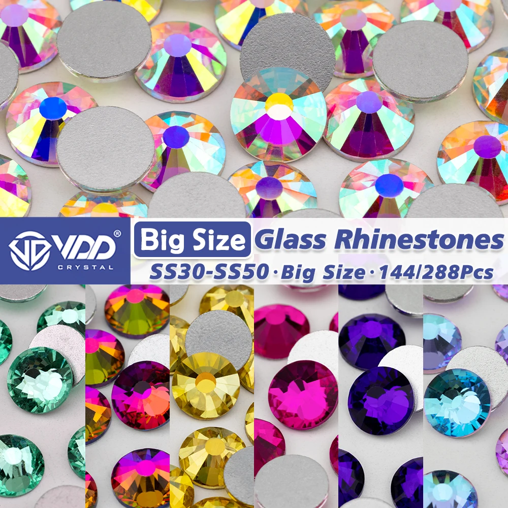 VDD SS34-SS50 Große Größe 16 Facetten Hochwertige Glasrhinestones Kristall Flachsteine für DIY-Bastelarbeiten Nagelkunst-Dekorationen