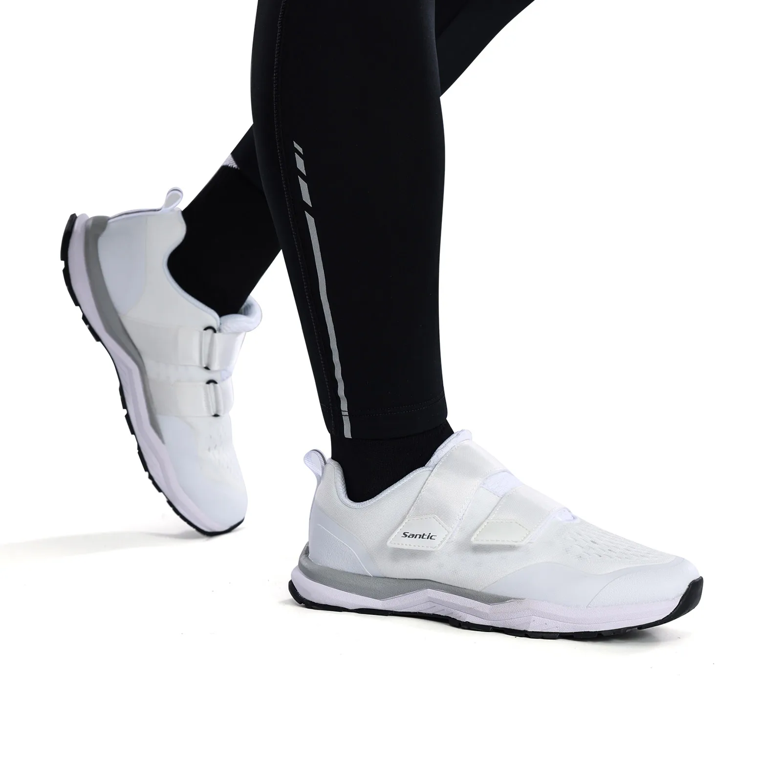Santic Cycling Shoes Multi-purpose Running SPD Indoor Leisure Shoes Rubber Sole Hook Loop Design 3D Mesh Fabric Sneakers Unisex