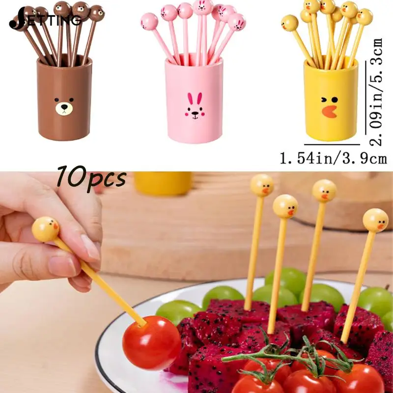 

10pcs Cute Mini Toothpicks Cartoon Kids Food Picks Plastic Fruit Forks Bento Decorative Tableware Food Picks Dessert Fork