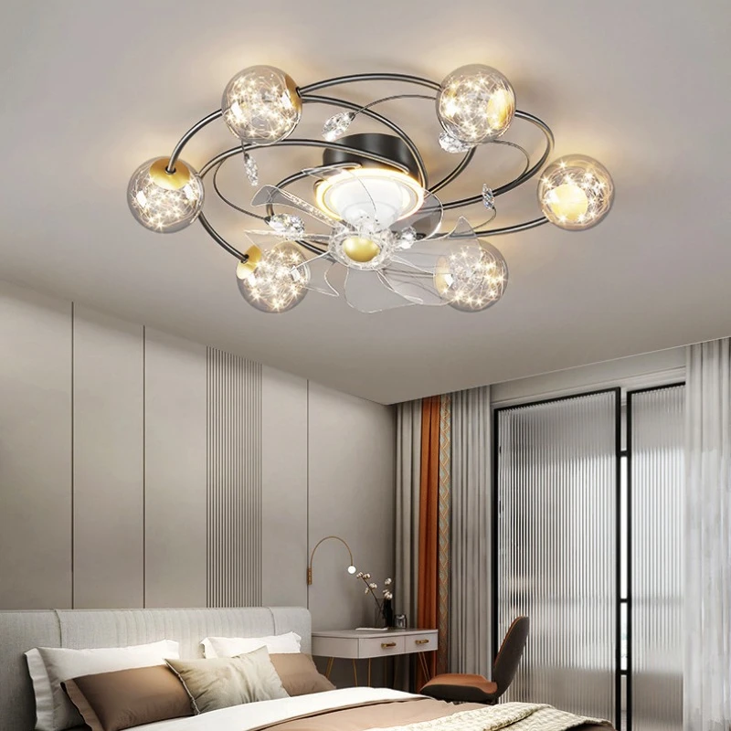 

Room Ceiling Fans With Lights New 360 Swinging Head Nordic Luxury Sky Star Living Lamps Personalized Bedrooms Electric Lightings