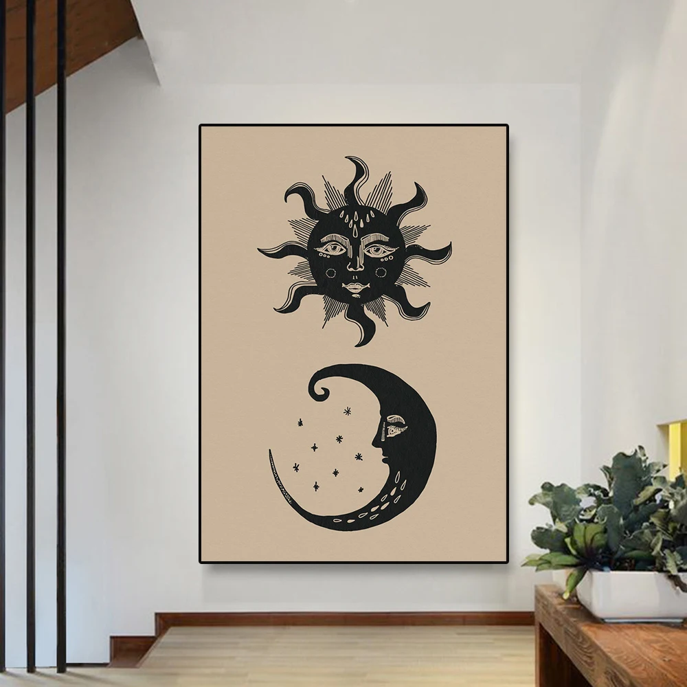 

Modern Spiritual Art Moon Scandinavian Poster Home Decor Canvas Painting Celestial Sun & Moon Art Prints Picture Boho Room Decor