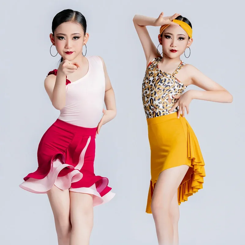 

Latin dance dresses Costume Advanced Summer New Girls' Training Clothing Children's Competition Performance dance Skirt Split