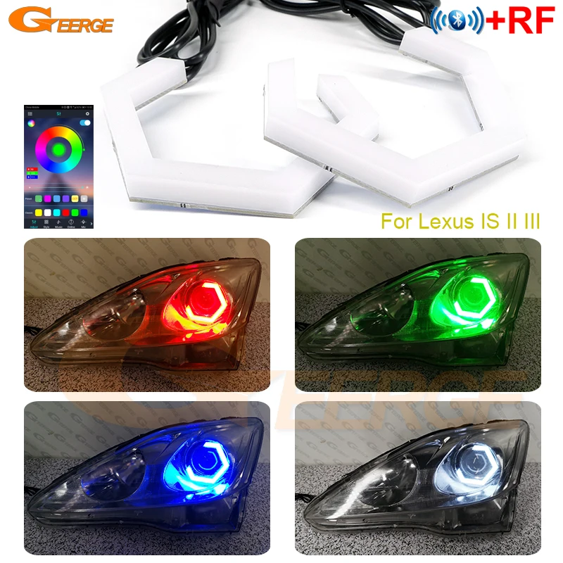 

For Lexus IS II III 250 300 350 RF Remote Bluetooth-compatible APP Ultra Bright Multi Color RGB LED Angel Eyes Hex Halo Rings