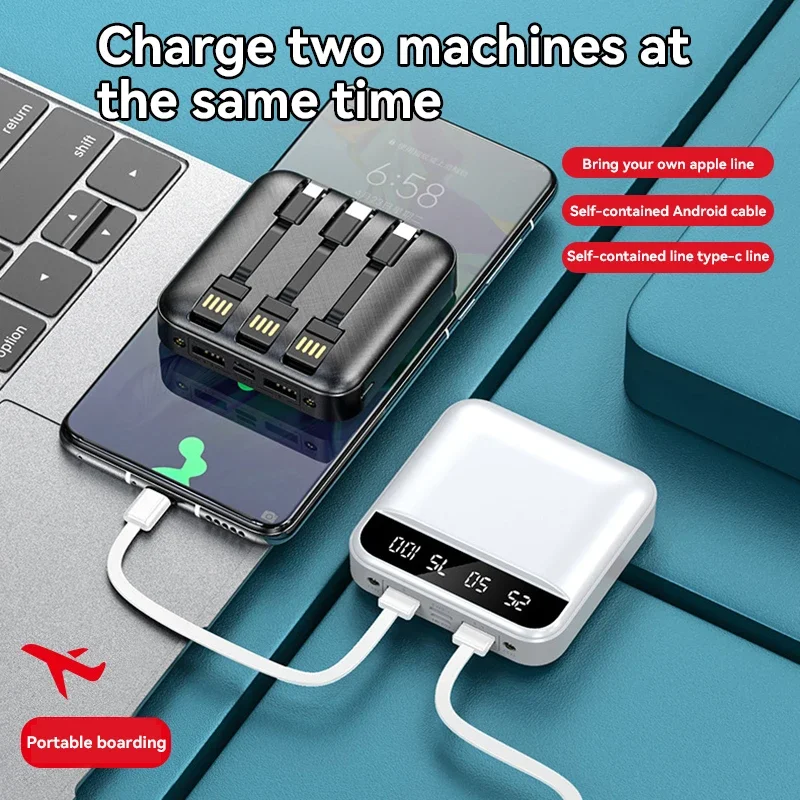 Powerbank Staccabile A Tre Fili 30000Mah Batteria Esterna Di Grande Capacità Portatile Doppia Ricarica Usb Type-C Supporta Apple Xiaomi